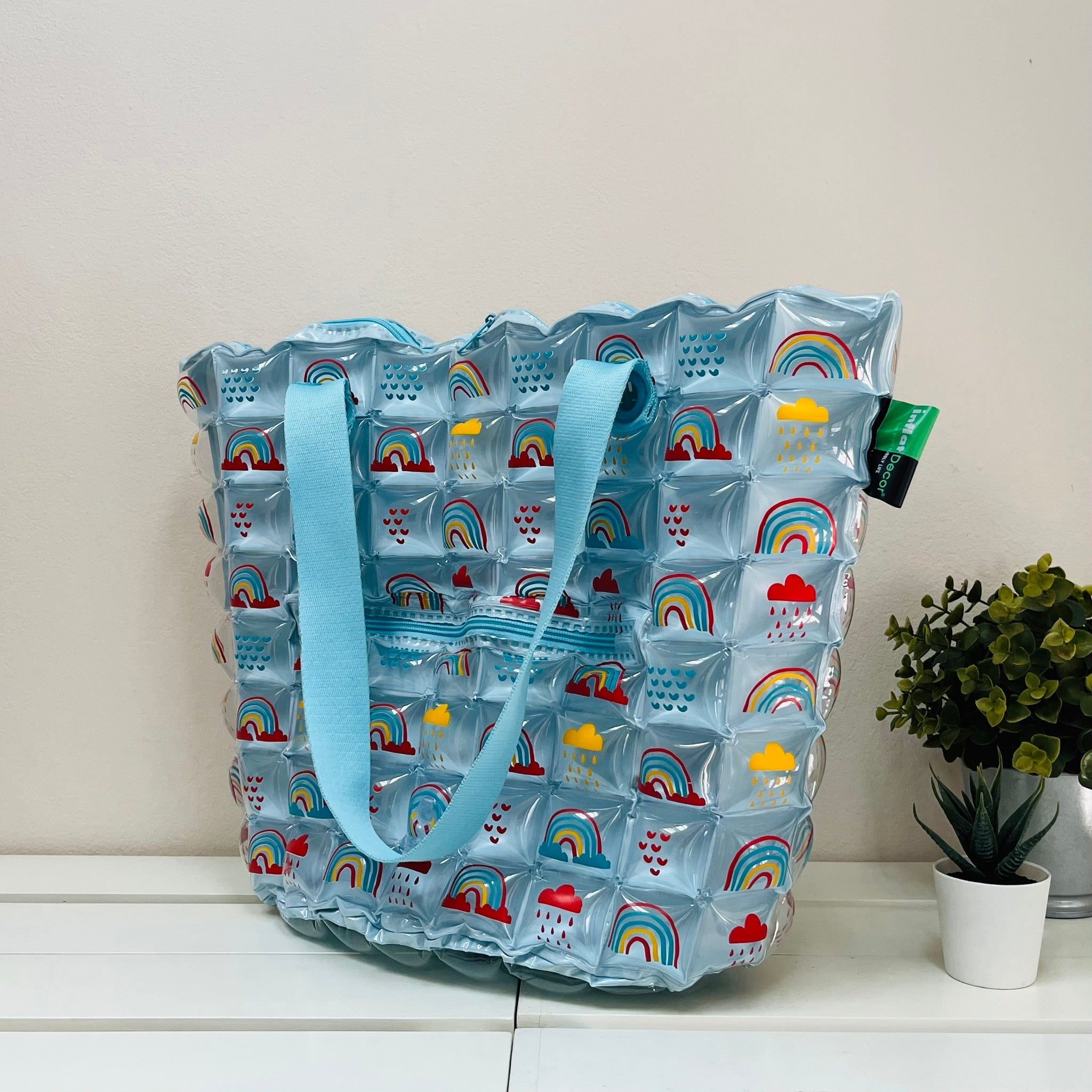 Inflatable Shopping Tote Bag & Beach Bag with Zipper (Large) - Rainbow - Image 5