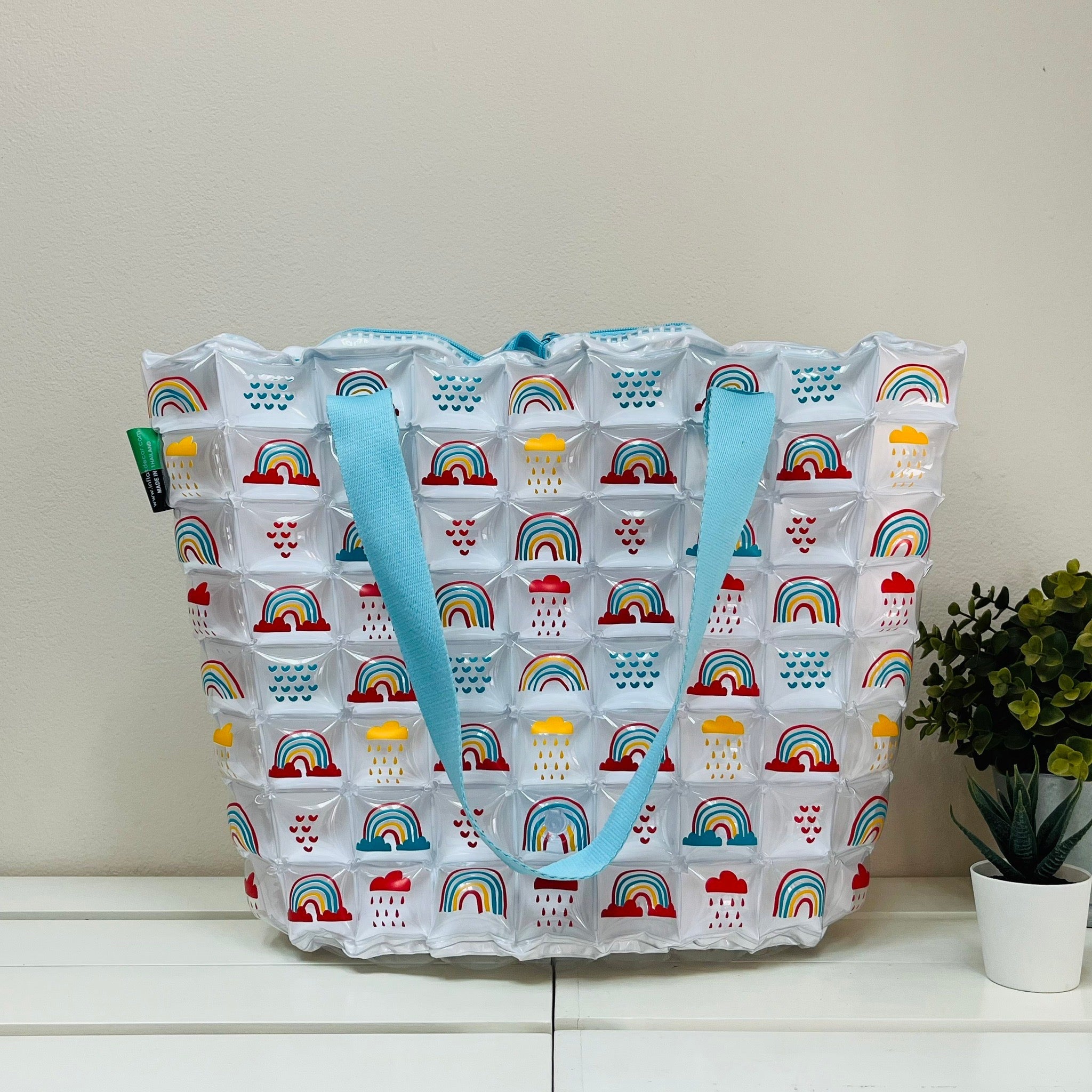 Inflatable Shopping Tote Bag & Beach Bag with Zipper (Large) - Rainbow - Image 6